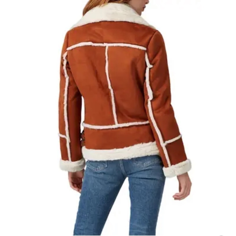 Halogen Tan Faux Shearling Moto Jacket - Picture 3 of 16